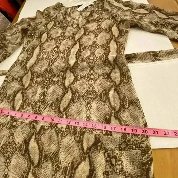 Women’s Snake Print Studded Ruffle Sheer Midi Dress WHBM small NEW - Picture 12 of 14